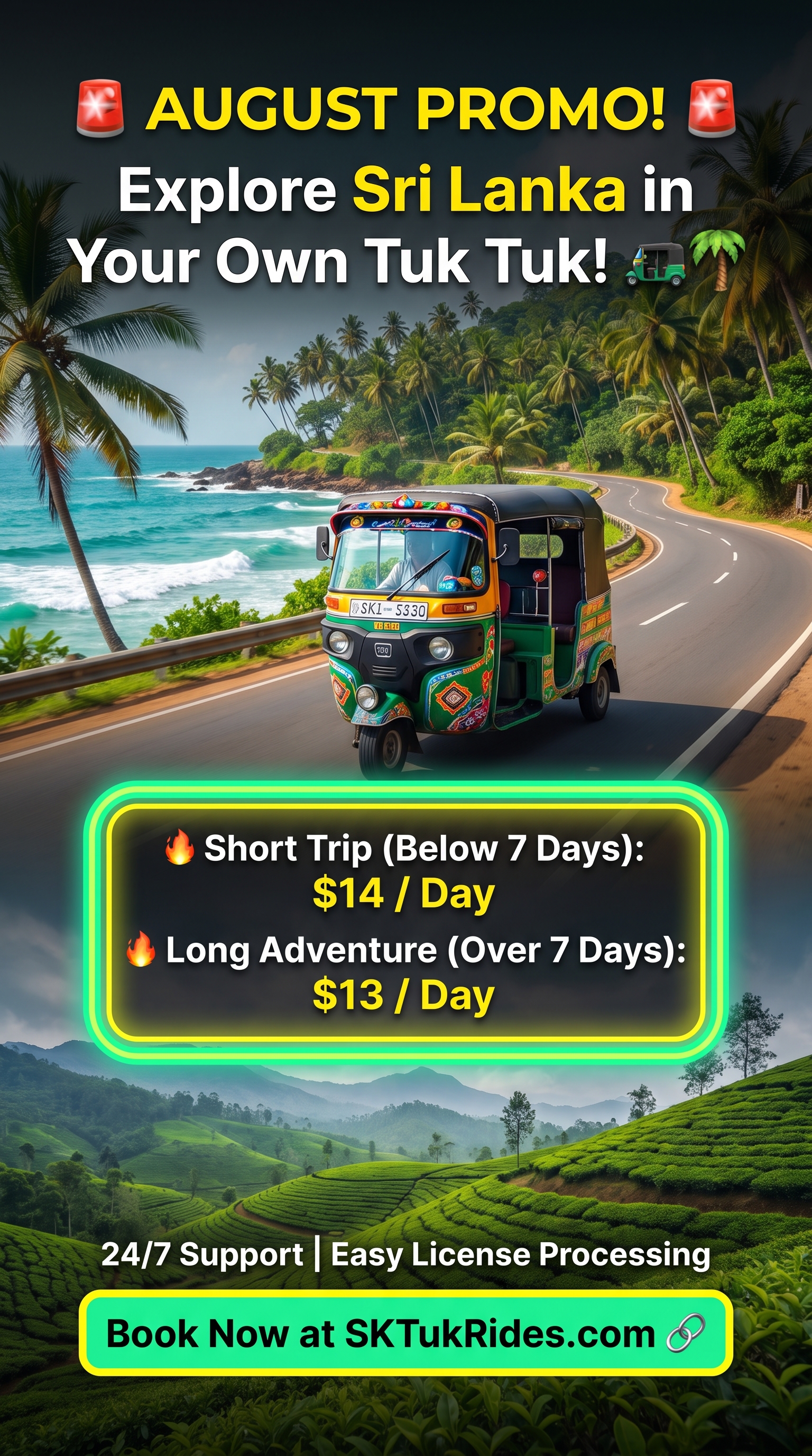 SK Tuk Rides August Promotion — Coastal road tuk tuk adventure Sri Lanka