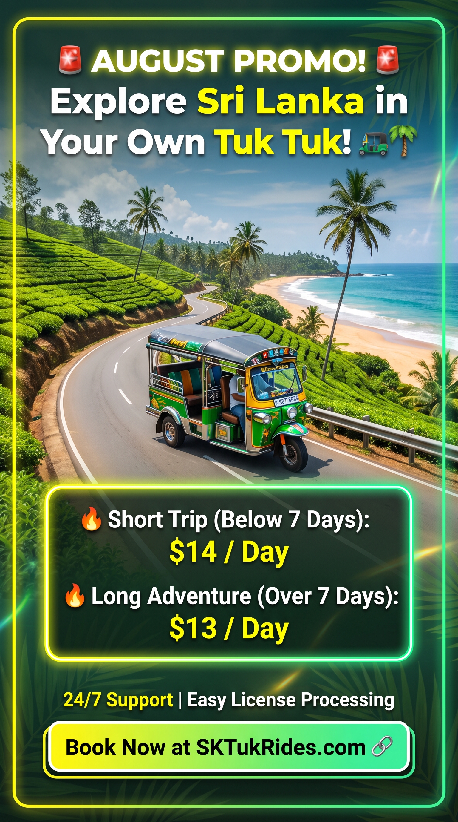 August Promo tuk tuk Sri Lanka panoramic tea estate route