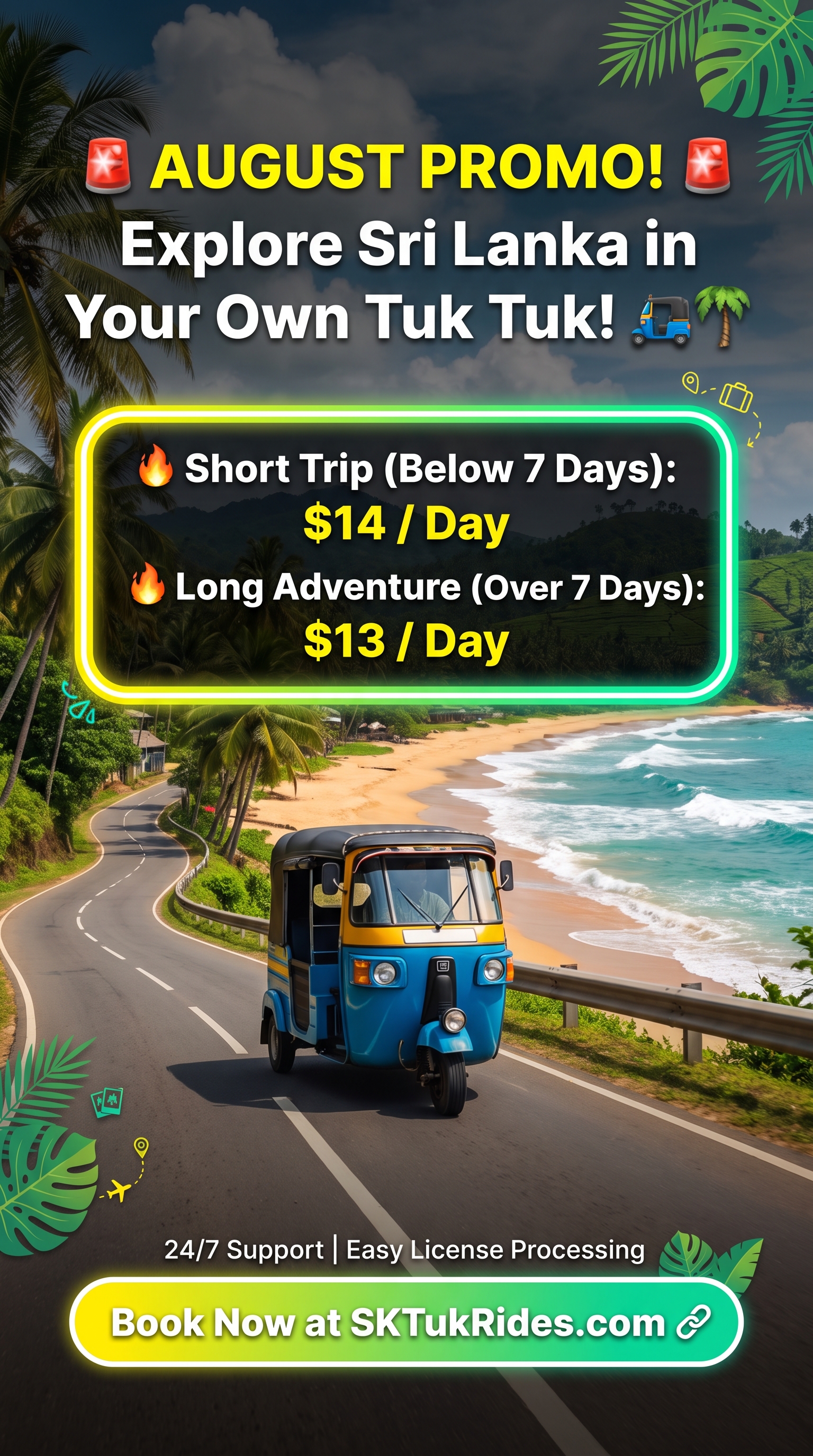 August limited deal — Tuk tuk rental Sri Lanka $13/day for 7+ days